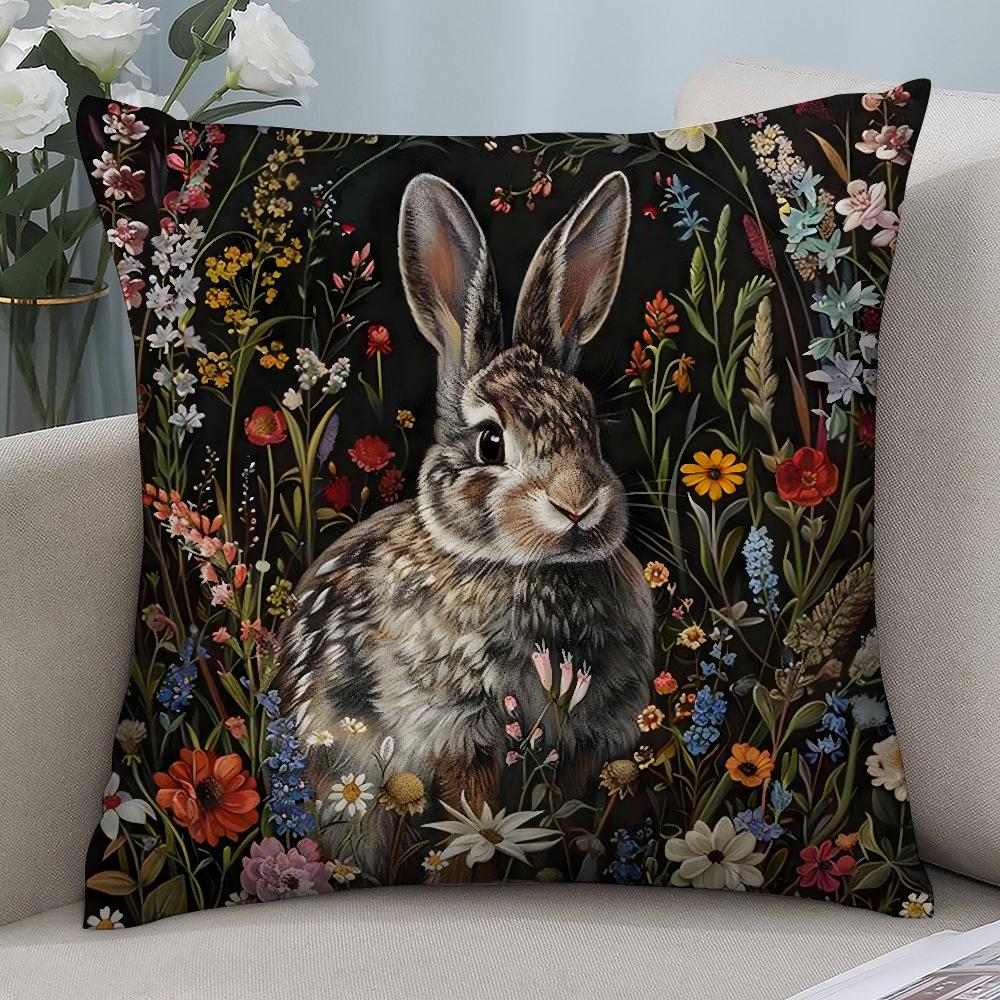 Rabbit Retro Decorative Pillow Case Short Plush Sofa Decorative Gift Home Double-sided Printing Cushion