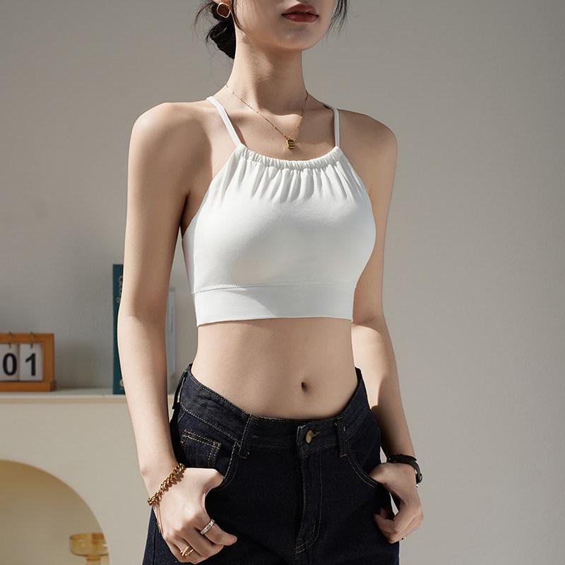 Small Women's Camisole with Built-in Bra Pads, Cross-Strap Halter Neck, Strapless Summer Innerwear.