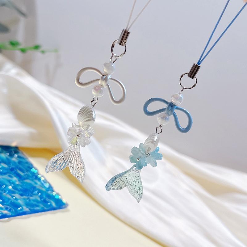 Sweet And Cool Girl Sakura Mermaid Harajuku Style Acrylic Laser Bow Mobile Phone Chain Guben Chain Pendant