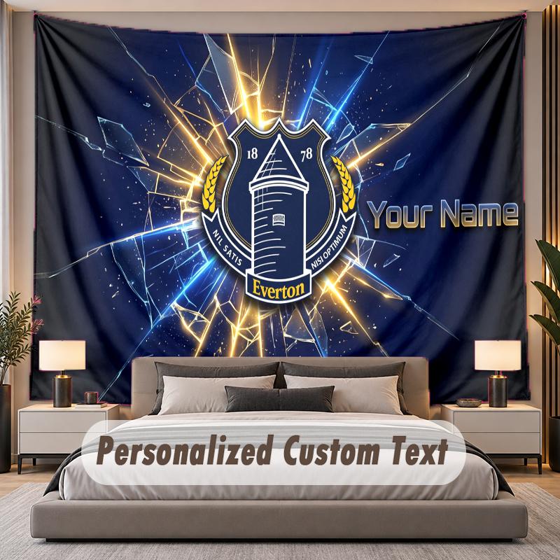 Custom Name Text Tapestry Everton FC Personalized Polyester Wall Tapestry For Bedroom And Room