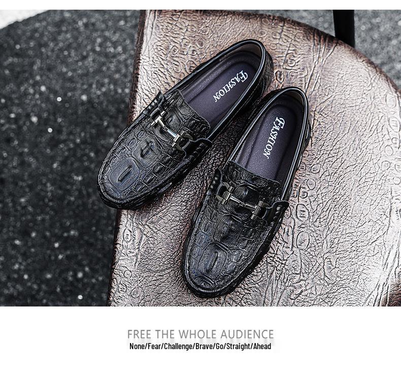 Men's Spring Alligator Pattern Leather Slip-On Shoes - Casual, Trendy, Soft Sole Driving & Work Shoes