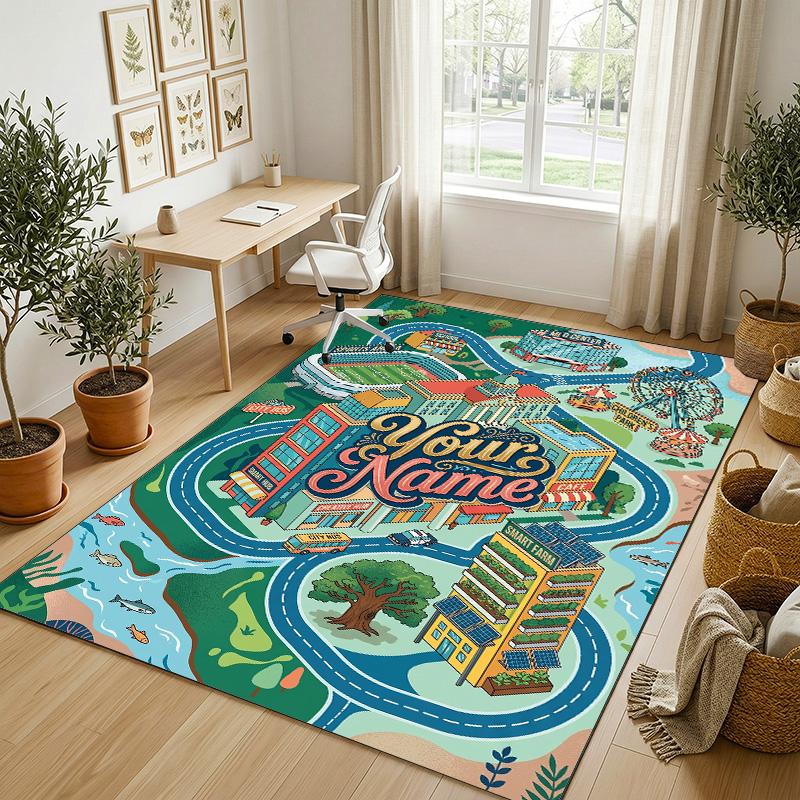 Christmas Theme Soft Crystal Velvet Rug Custom Name & Text Print Non Slip Floor Rug for Bedroom Living Room