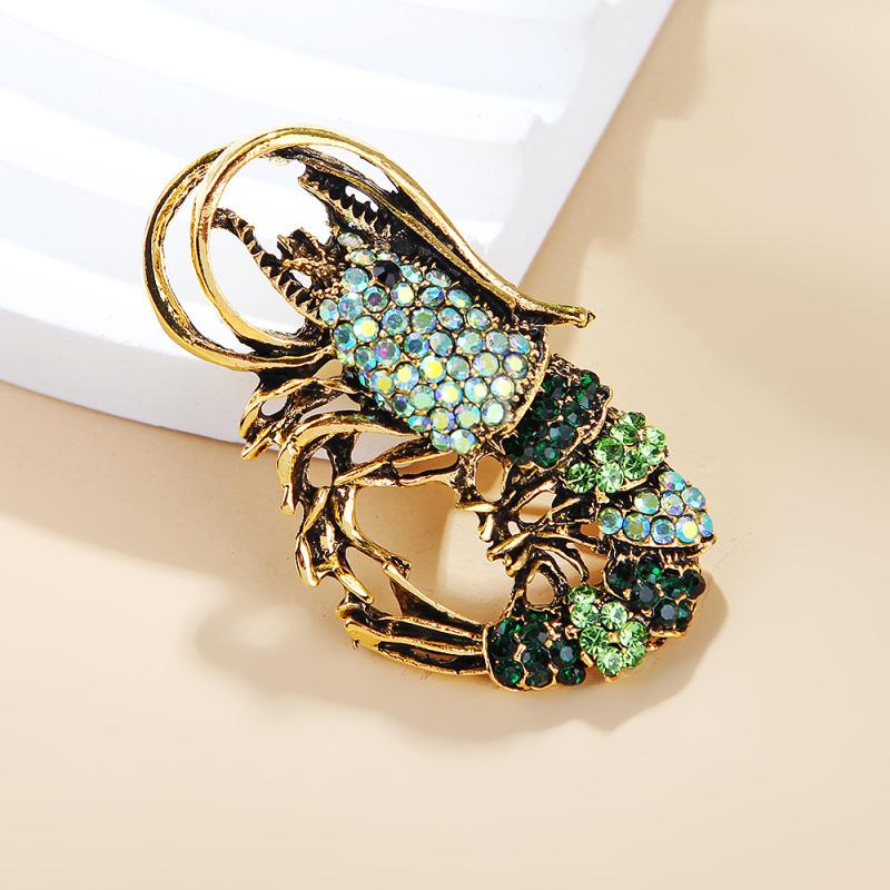 Модные Броши в Форме Креветки на Основе из Страз для Женской Одежды Пальто Украшения Аксессуары Подарки зелёный