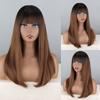 MISSQUEEN Women Long Straight Ombre Brown Wig with Bangs Synthetic Fiber Natural Ombre Straight Daily Wear Brown Wig