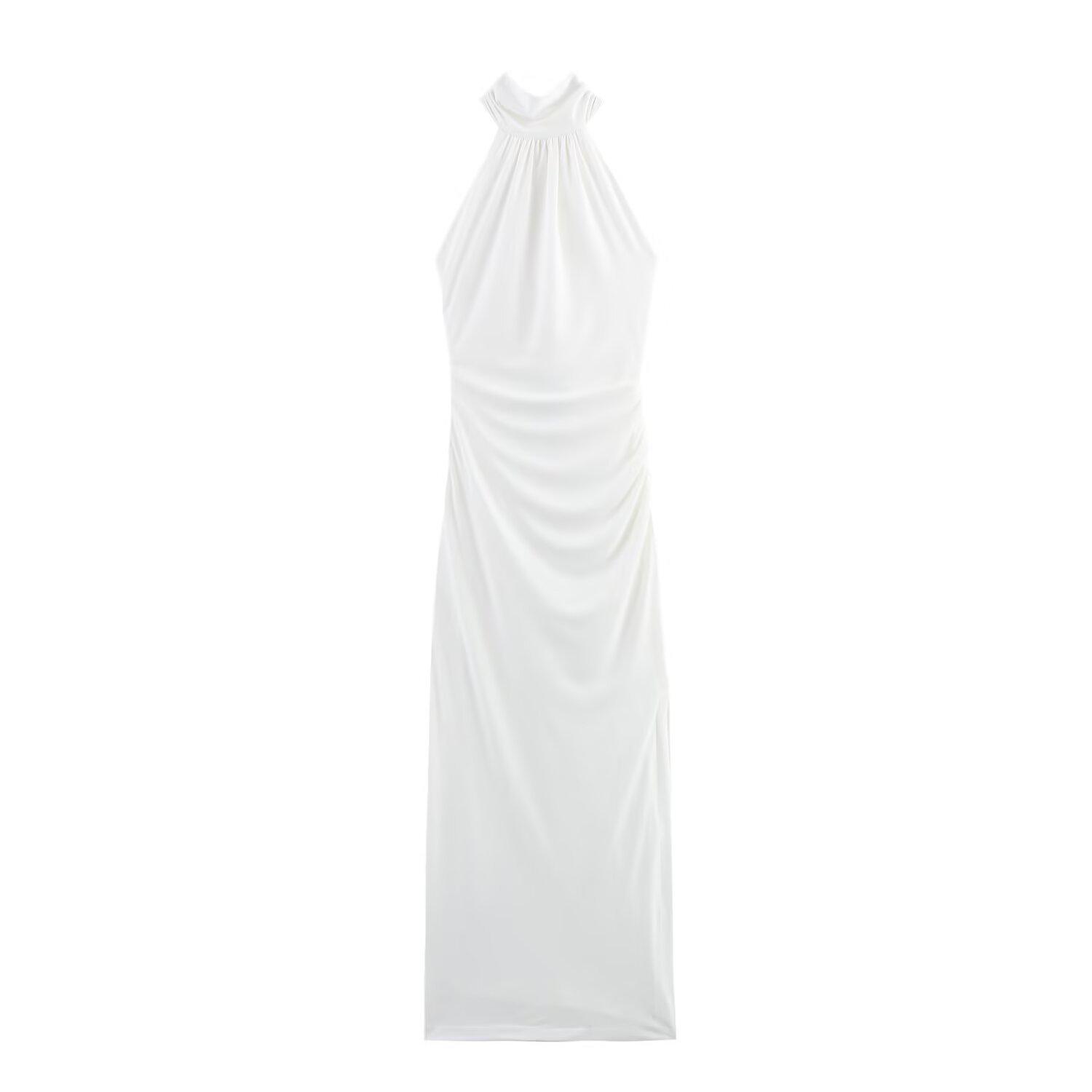 

2025 Spring/Summer Slim & Sexy Halterneck Backless Dress for Women Extra Small белый