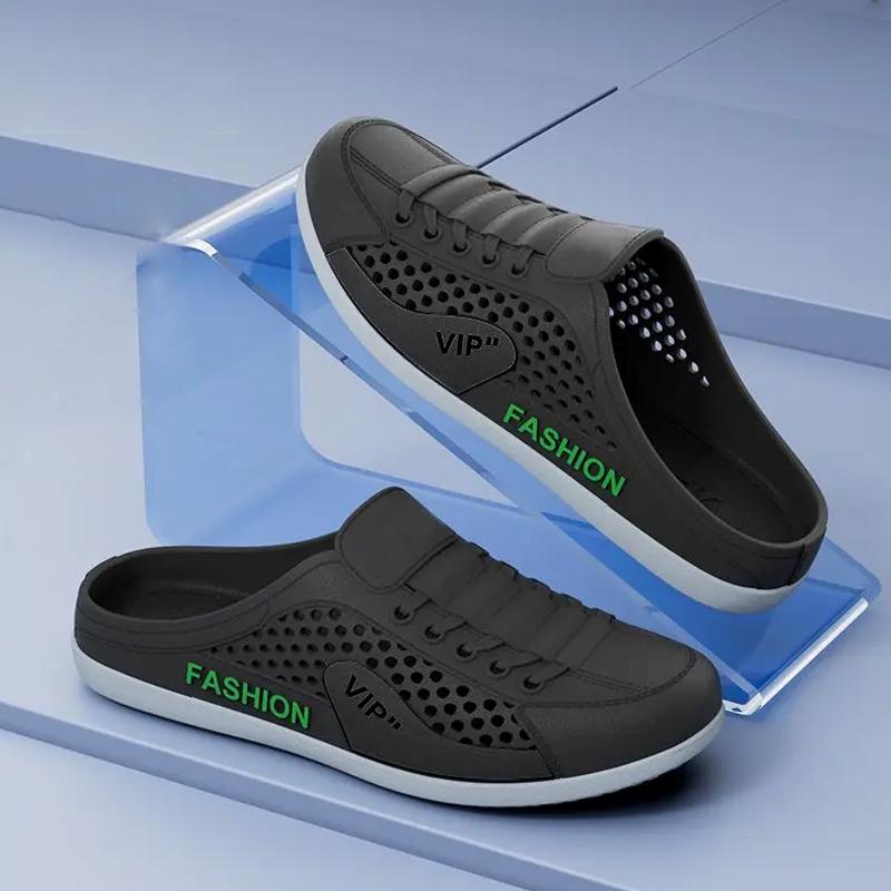 

2025 Мужская обувь лето дышащая сетчатая обувь с отверстиями слипоны для ленивых людей без задника полушлепанцы модная универсальная повседневная обувь 40-41 чёрный