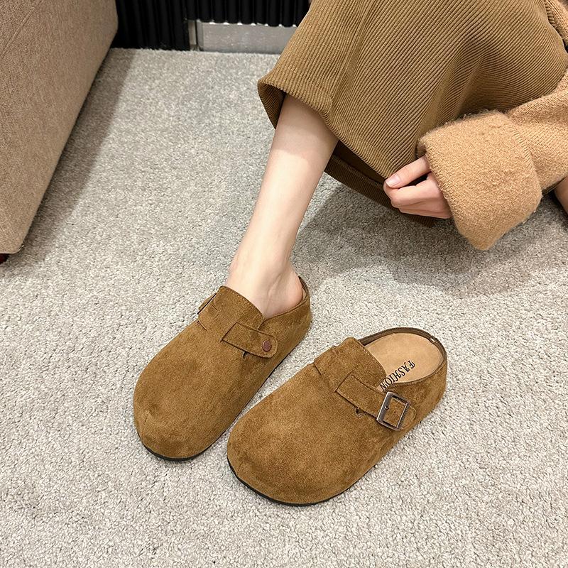 Fashion 2025Spring New Women's Shoes Fashion Suede Leisure Slippers Retro Baotou Half Slippers for Women Outdoor Non Slip Beach Slippers