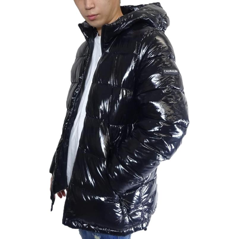 Calvin Klein Solid Color Hooded Zipper Puffer Jacket Warm Long Sleeve Cotton Coat Men Jackets Black CM052418-BLACK