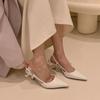 Falling into the galaxy, silver pointed high-heeled sandals women's 2024 thin-heeled half-bag head and empty single shoes