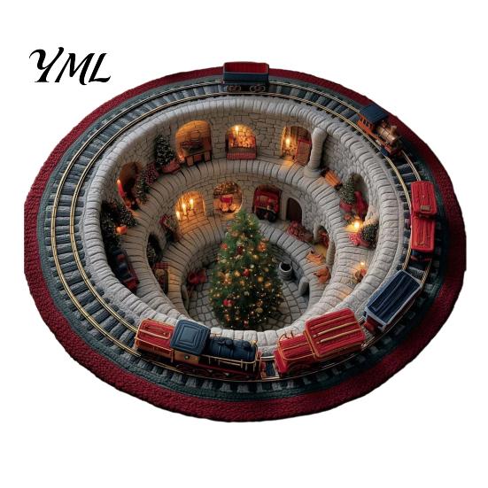 Festlicher Teppich für den Innenbereich, Weihnachten 3D-Teppich, Illusion Runder Dekorativer Effekt, Feiertagsteppich Fußmatte, für Heim Wohnzimmer Dekoration Saisonale Winter