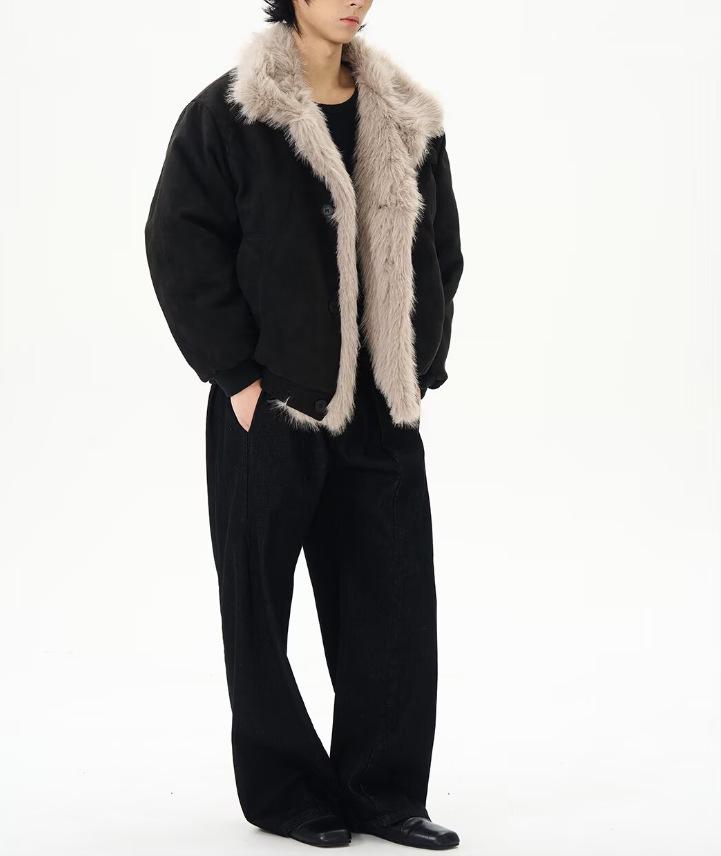 Winter 2025 American Retro Black Fur Collar Cotton Jacket