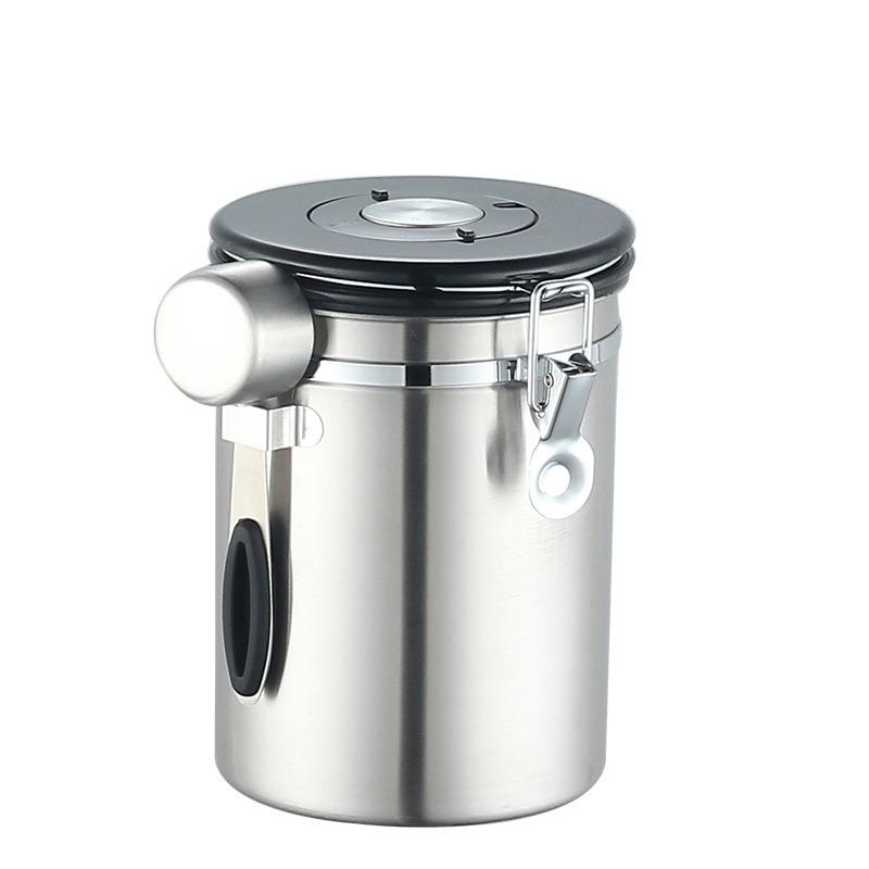 Stainless Steel Coffee Sealed Can Coffee Bean Storage Can with Date Tracker with Spoon One Way Exhaust Preservate Cafe Use