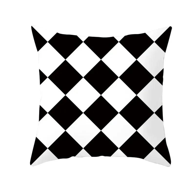 Black White Geometric Pattern Cushion Cover Polyester Sofa  Upholstery Pillowcase Home Decor