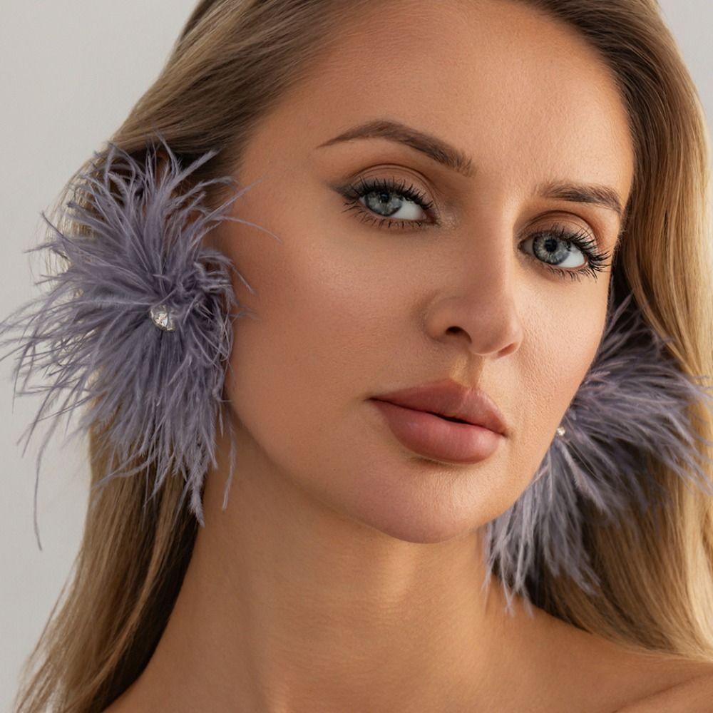 Creative Inlaied Rhinestone Stud Earrings Charm Crystal Dangle Earring Feather Earrings Banquet