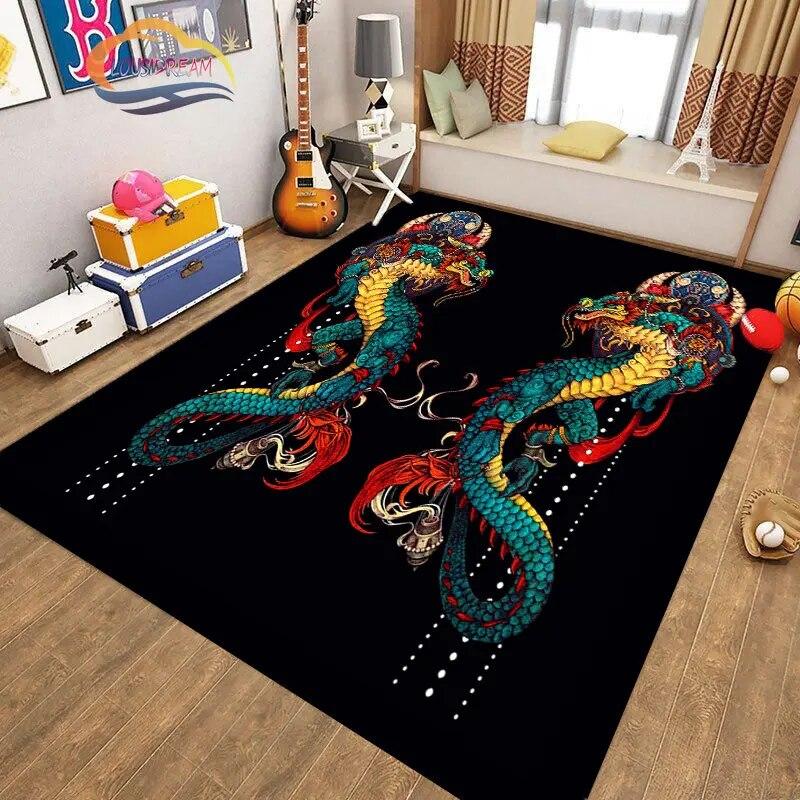 Kinesisk Drage Teppe 3D Trykk Dyr Tegneserie Mytisk drage Områdeteppe Stue Lekematte Gang Entrédør Dekor