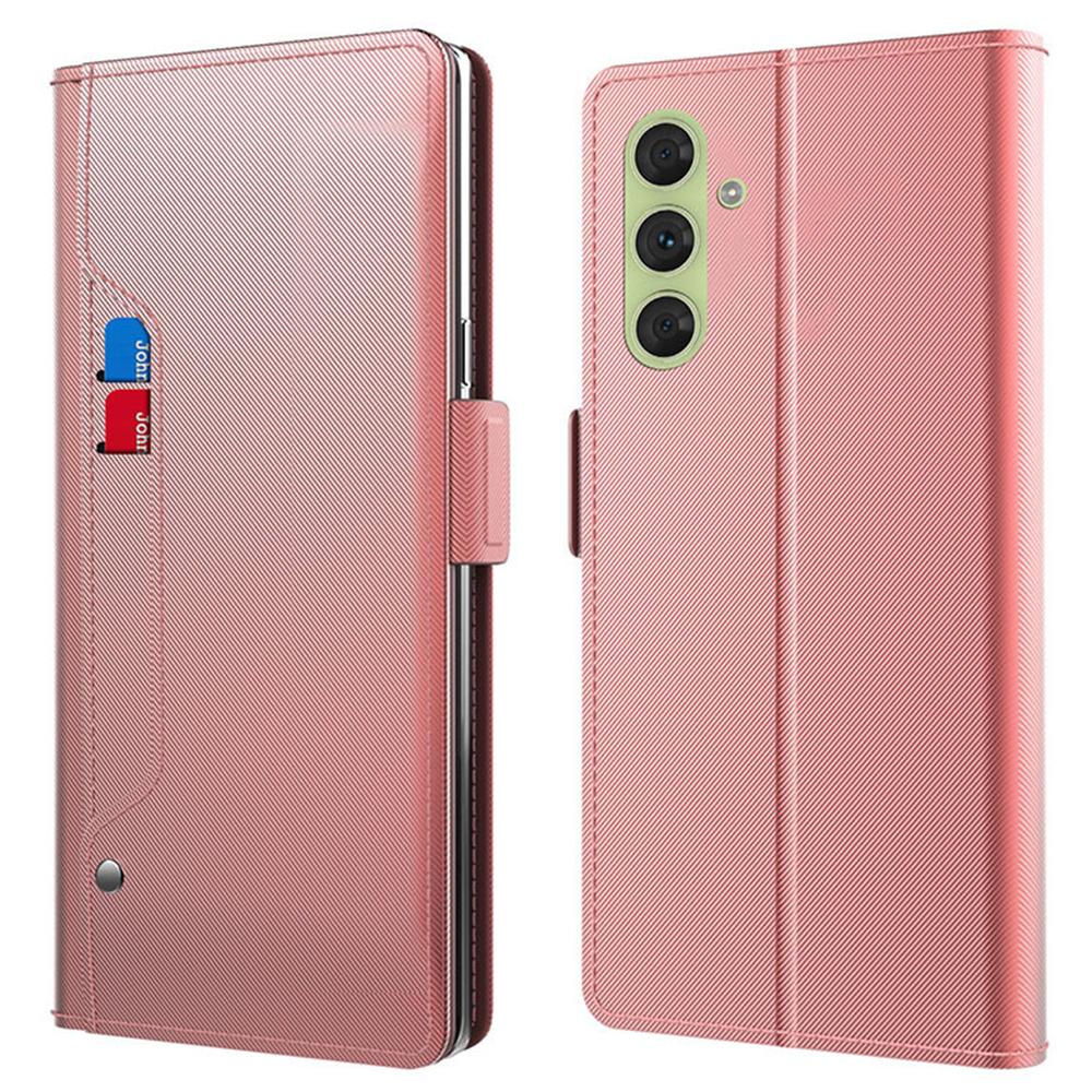 

For Samsung Galaxy M55 5G/F55 5G/C55 5G Mirror Case PU Leather Flip Phone Cover with Card Slot Rose Gold