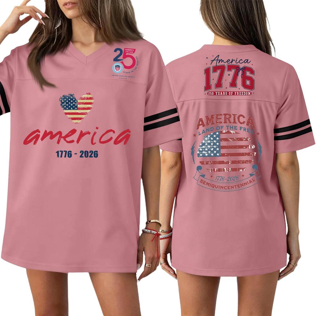 Damen Casual Mode V-Ausschnitt Sport Unabhängigkeitstag Druck Kurzarm Sport T-Shirt Top