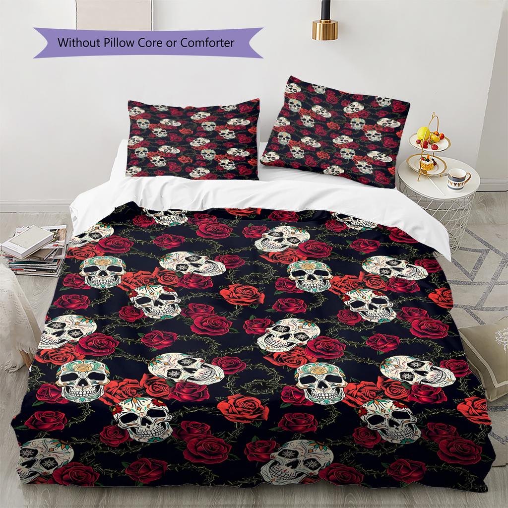 Vintage Skull Pattern Pattern Bedding Quilt Set Quilt Cover Pillowcase Home Decoration Gift (1 * Duvet Cover + 2 * Pillowcase, Without Core)