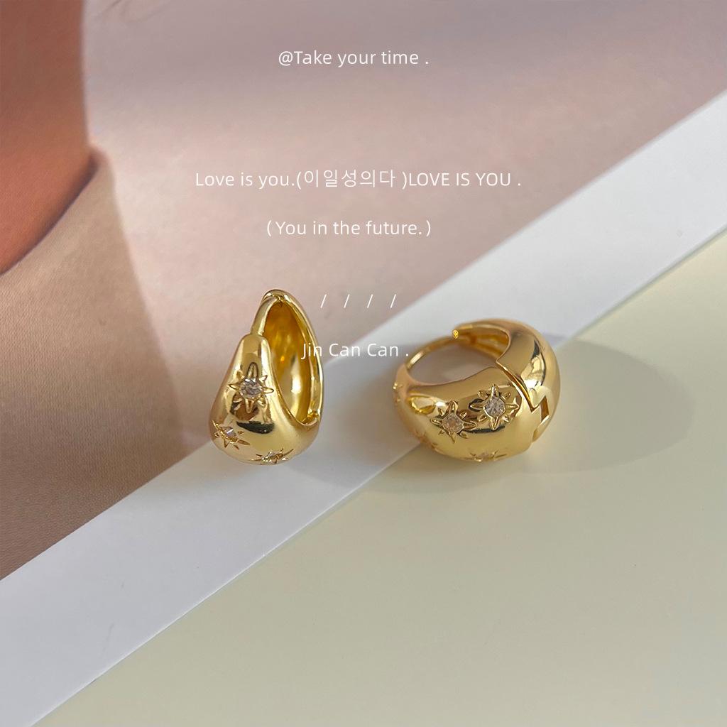 Fashion light luxury style slightly inlaid zircon color retention mango geometric round earrings earrings jewelry