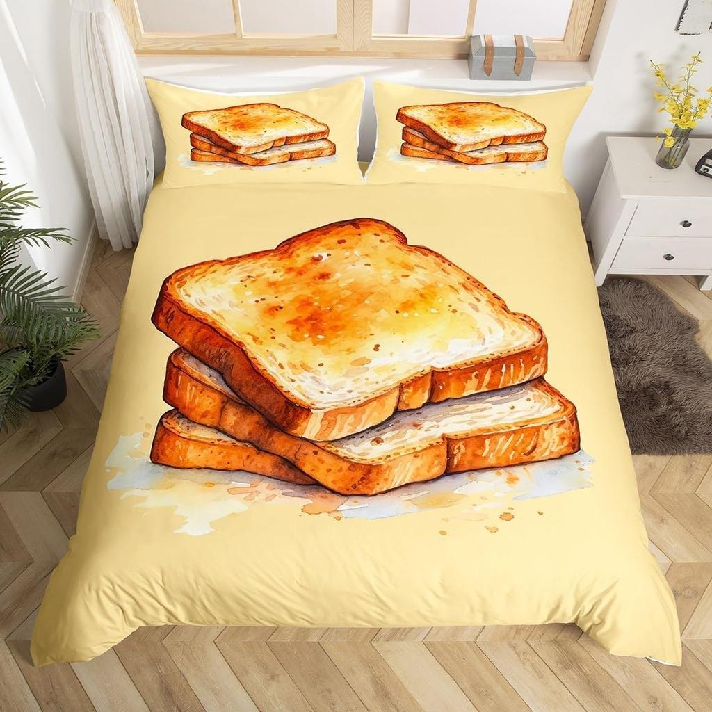 Bread Duvet Cover for Kids Teens Queen Size Lightweight Down Quilt Covers Bedroom Decor 2 Pillowcases 1 Duvet Cover No Comforter