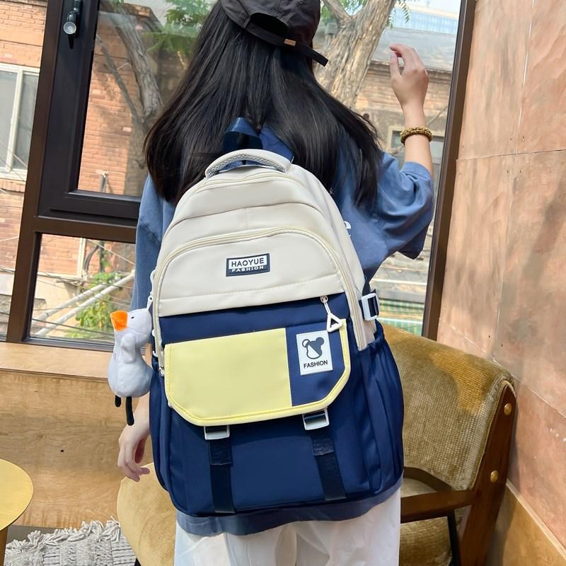 Student Skolväska Campus College Stil Stor Kapacitet Ryggsäck Dam Färgblock Ryggsäck för Flickor