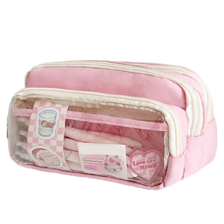Large Transparent School Bag Case With Reinforced Canvas Material Multiple Pen Slots Compact Carry Students Adults