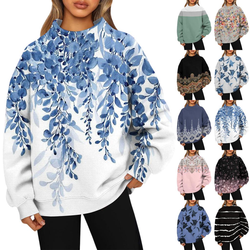 Mock Neck Sweatshirt Women Fall Comfort Oversized Sweatshirt Dressy Pullover Sweatshirts No Hood Cozy Turtleneck Tops