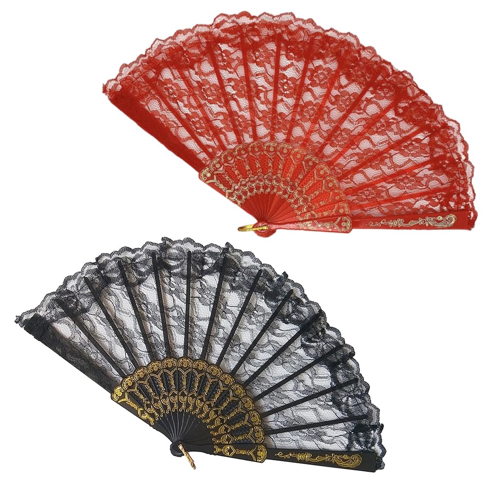 LOYELEY Lace Fan Flower Fan Foldable Dance Performance Fan for Spanish Dances Quixote and Spanish Decorative Fan for Dance Performance Practice Ballet