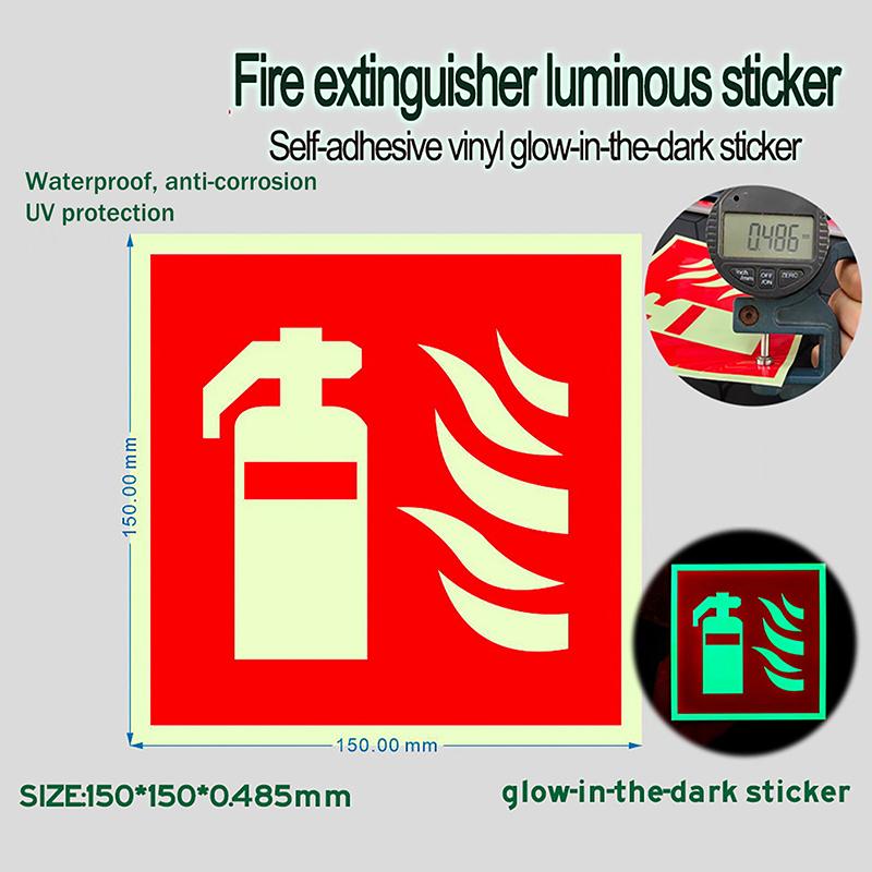 5Pcs Fire Extinguishers Signs Safety Sign Sticker Glow In Dark Durable Adhesive Waterproof Protected Label For Public Place