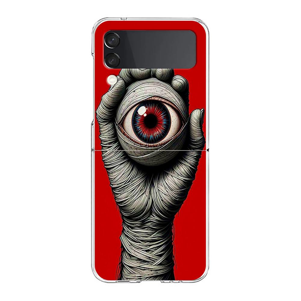 Transparent Phone Case For Samsung Galaxy Z Flip 3 4 5 6 7 Hard Folding PC Z Flip3 Flip4 Cover Scary Devil Eye Pattern