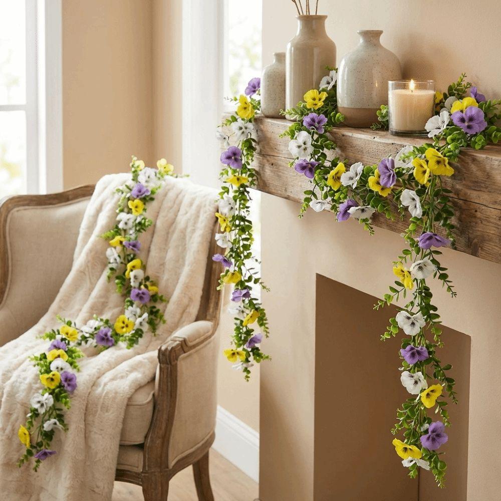 Flexible Artificial Pansy Vines UV Resistant Pansy Eucalyptus Vines Garden Decor