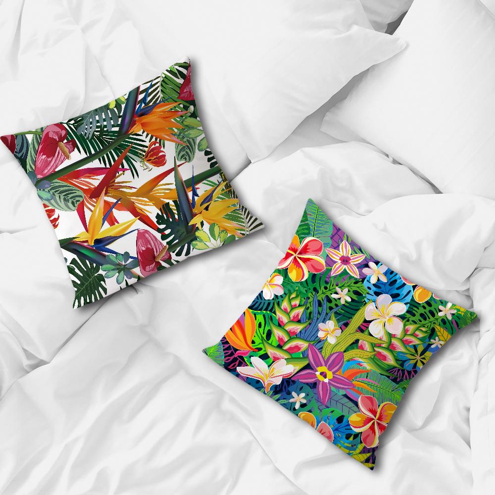 Fashion Tropical Jungle Flowers Plants Comfortable Soft Pillow Case for Sofa Living Room Home Office Decor and Protective Covers