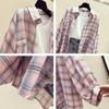 Camicia a quadri a maniche lunghe da donna, giacca estiva ampia, protezione solare, top da donna, camicia stile pigro