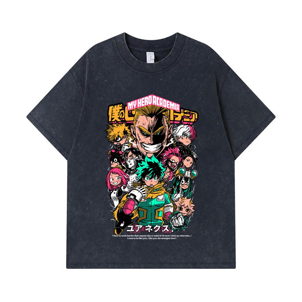 275 GSM Washed T-shirts 100% Cotton My Hero Academia V6 Print Unisex Heavy Cotton T Shirt