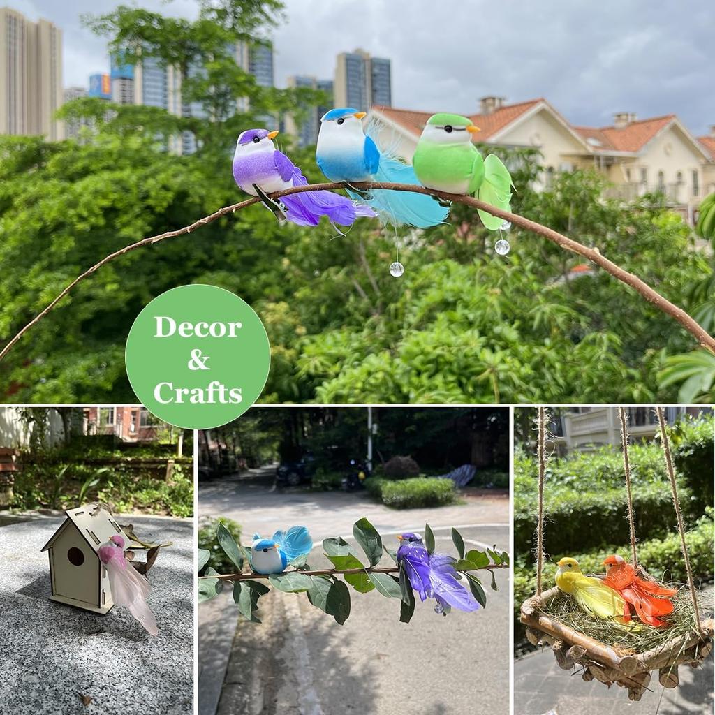 12pcs Artificial Simulation Foam Birds 5.1" Unique Fashion Clip On Decoration Bird with Pearl Feather Tail for Decoration Craft Ornaments Wedding