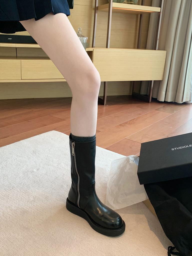 Cowhide version~ Grape mother, the same style has a height increase of 4.5cm, classic round head side zipper, thin thick-soled medium