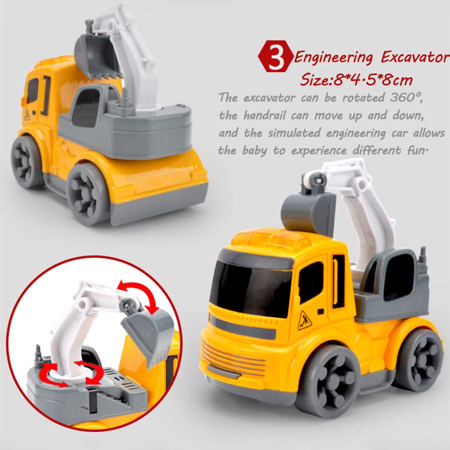 3 Kinds Inertial Engineering Vehicles Mini Model Toy Diecast Alloy Excavator Crane Bulldozer Pull Back for Boy Toys Gift for Kid