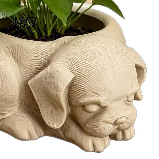 Unique Dog Shaped Flower Pot Cute Puppy Planter, 3D Printed Decorative Plant Pot, Modern White Minimalist Planter for Succulents Home Office