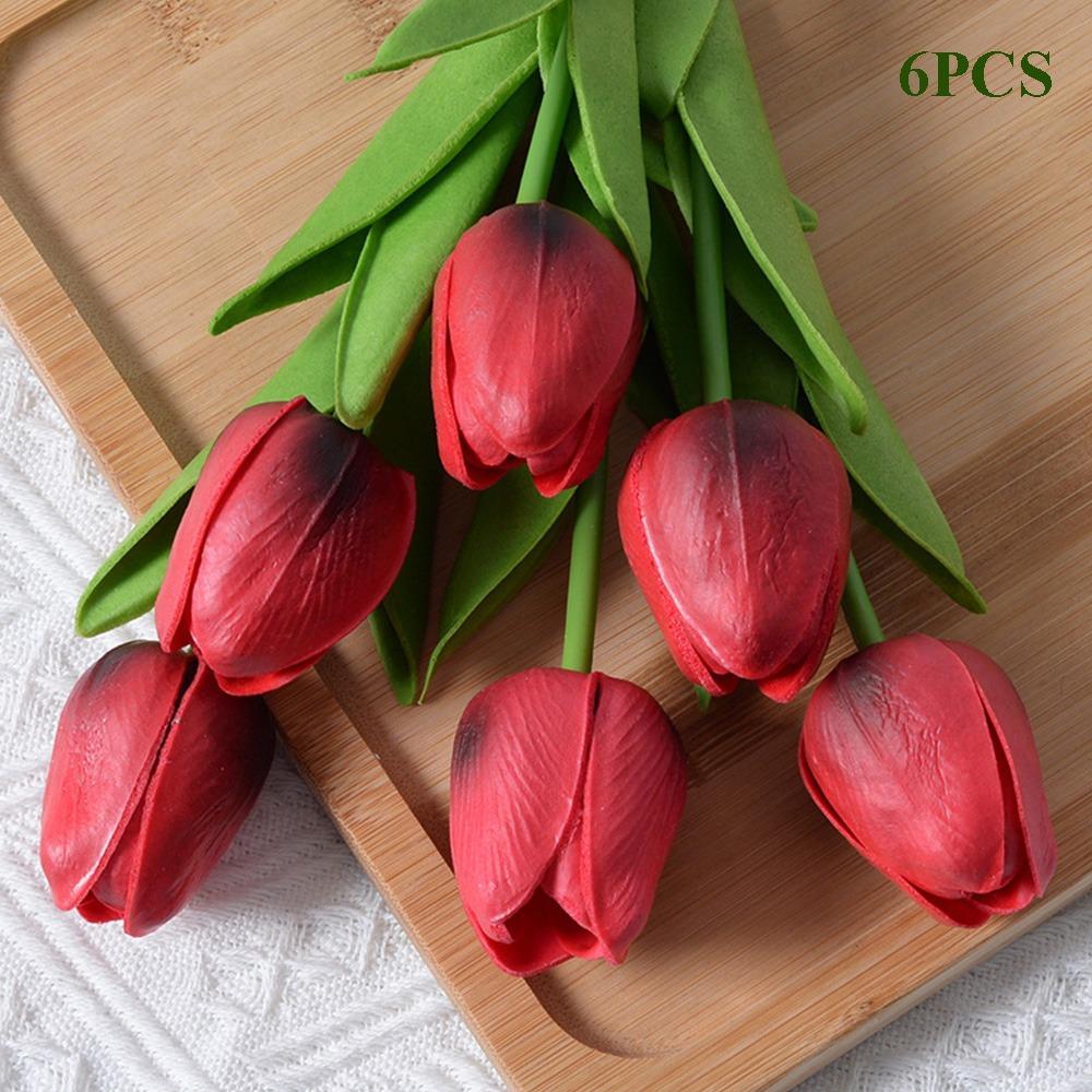 

6Pcs New Plastic Real Touch Tulips 34*3cm 10 Colors Simulation Flower Decoration Table Home Wedding Decor Home Decor вино красного