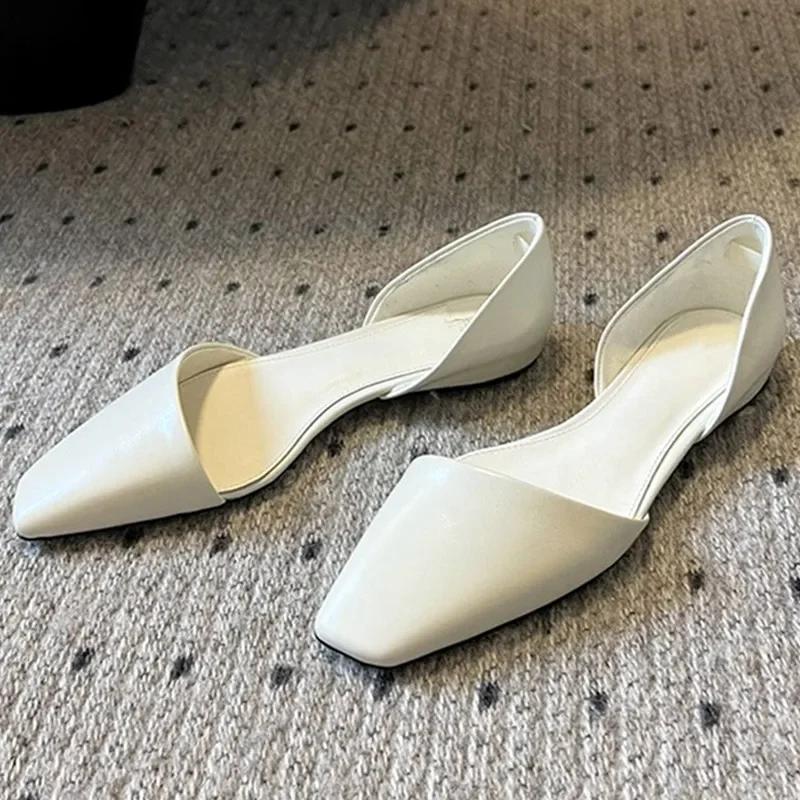 Высококачественные женские туфли-балетки в стиле ретро, модные мюли-сандалии с полым дизайном, косой квадратный носок, лоферы 35