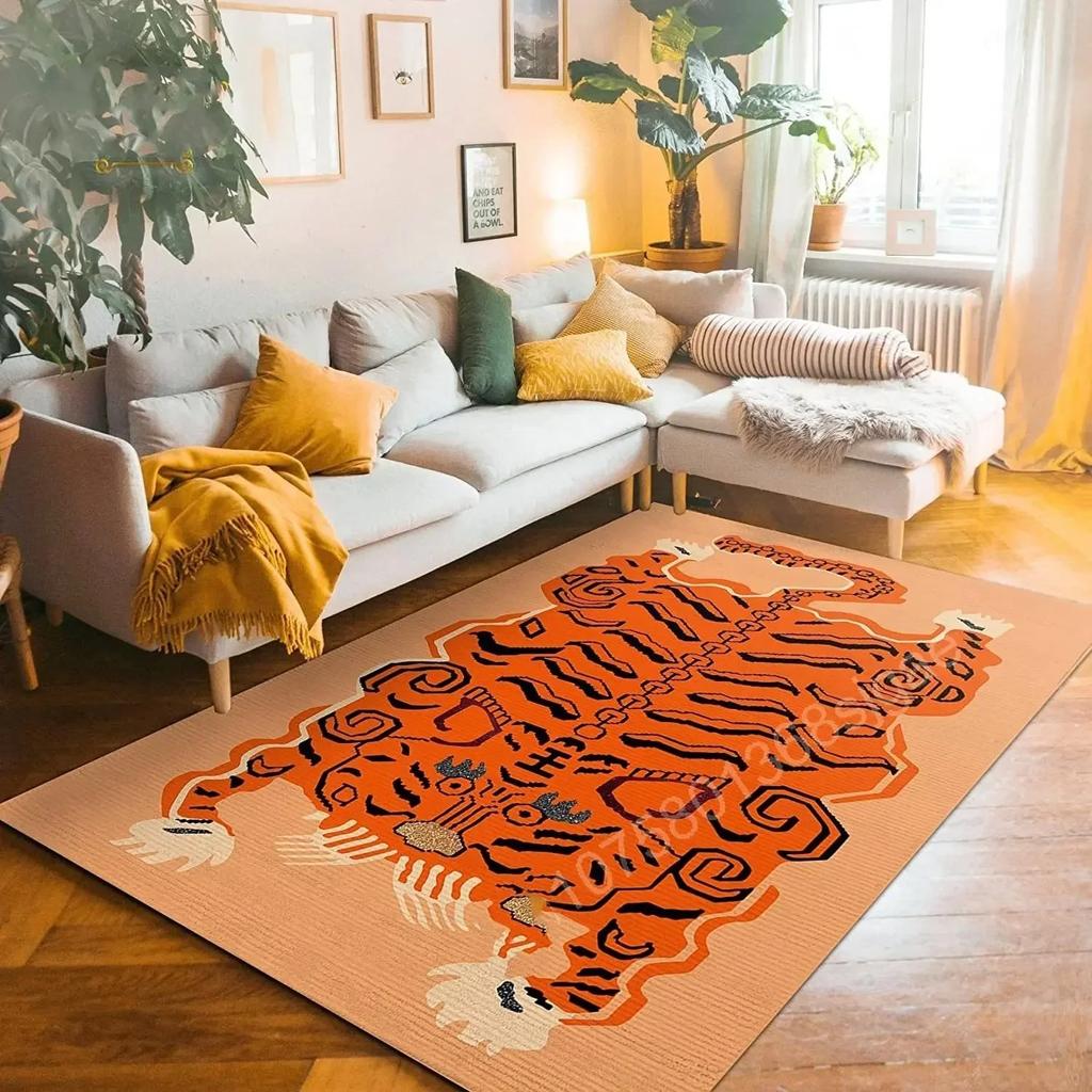Bohemian Tibetischer Tiger Floral Teppich Nachttisch Bodenmatte Rutschfest Vintage Tier Teppich Marokkanische Teppiche für Wohnzimmer Dekorativ