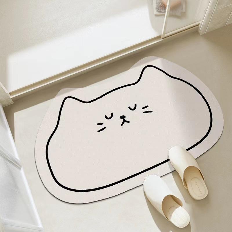 Diatom Mud Style Floor Mat Special Shaped Cartoon Cat Floor Mat Entrance Door Mat Bathroom Foot Mat Bathroom Floor Mat