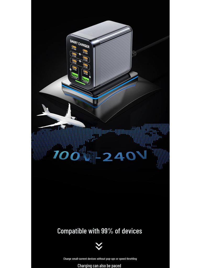 425W Gallium Nitride 10-Port Fast Charger for Phones, Laptops & Tablets
