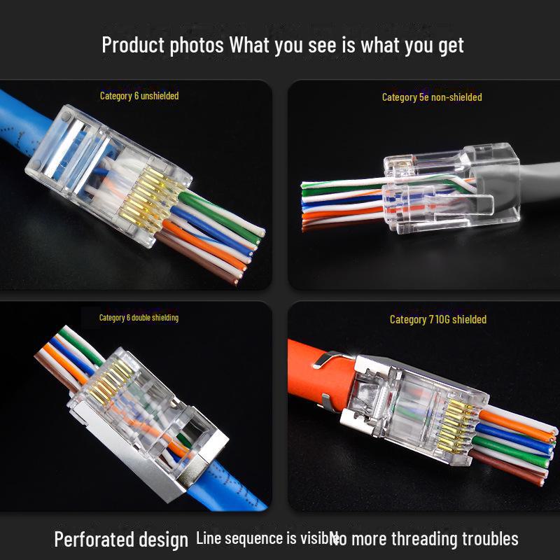 RJ45 Metal Shielded Pass-Through Connector for Cat 5, 6, 7 Cables