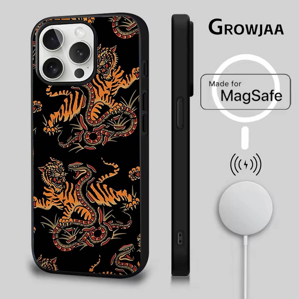 Japanese Ukiyo-e Tiger Phone Case For iPhone 17,16,15,14,13,12,11,Pro,Max,Plus,Mini,SE4,E Magnetic Magsafe Wireless Charging