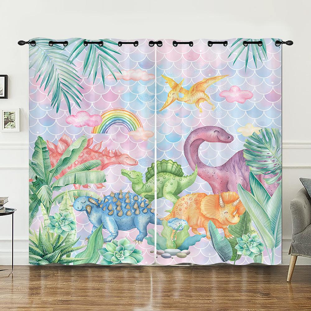 Curtain Cartoon Dinosaur Illustration Curtain Digital Printing Blackout Curtain No Punching