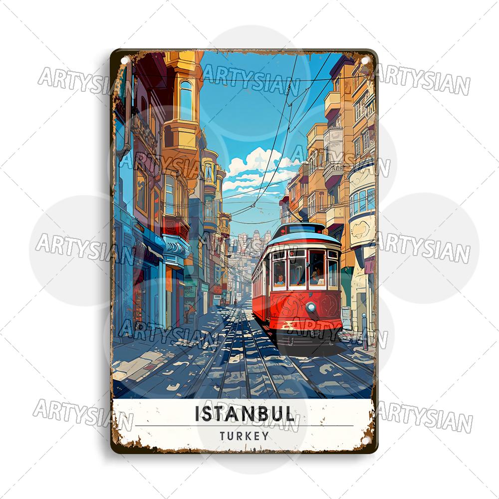 Netherlands Turkey Travel Cityscape Metal Sign Istanbul Bodrum Cappadocia Amsterdam Antalya Bodrum Giethoorn Metal Plaque
