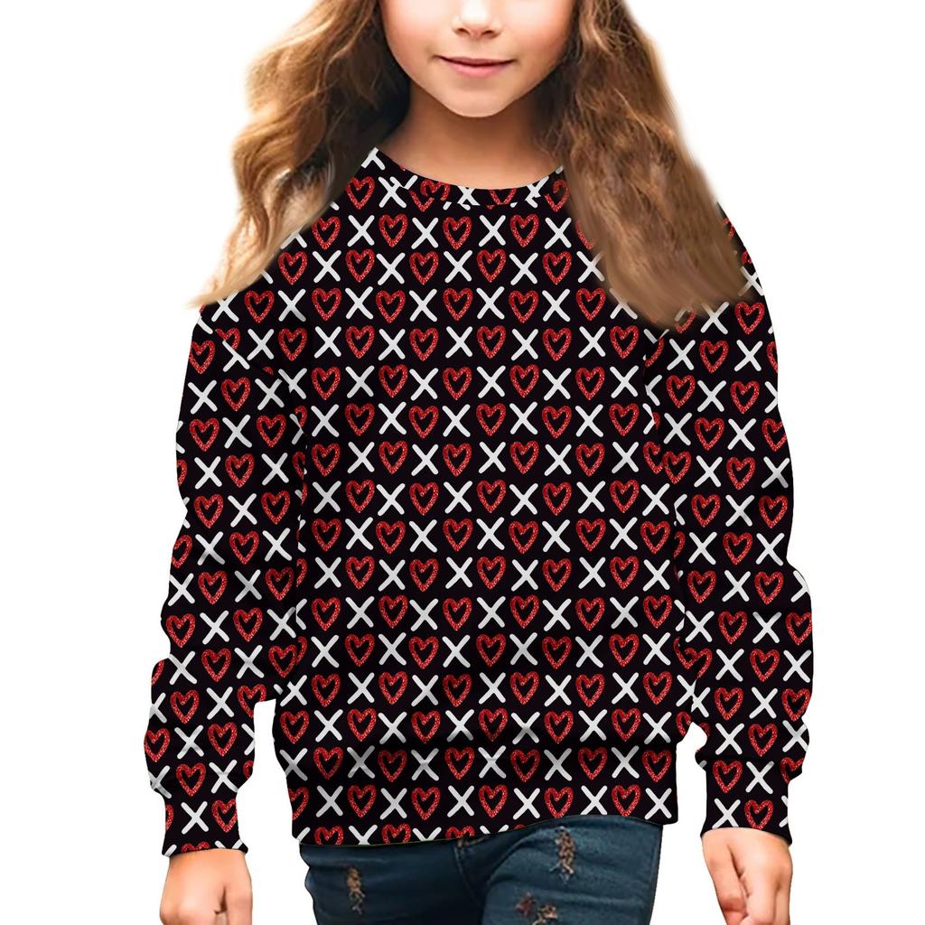Girls Round Neck Pullovers For Kids Valentine's Day Printed Tops