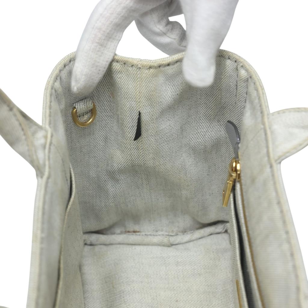 PRADA canvas Canapa Tote Bag denim Bianco Women 1BG439 Used