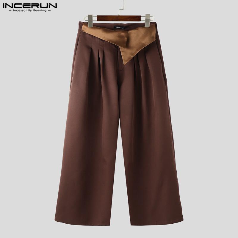 INCERUN Pánské rozepínací kalhoty s vysokým pasem, patchworkové, ležérní, dlouhé, rovné